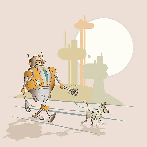 Vector illustration of The robot and his dog.