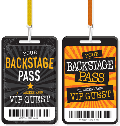 Vector illustration of a two Backstage Pass designs. Includes sample text design and design elements. 