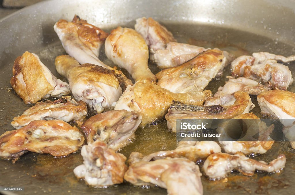 paella Preparation step of authentic Paella Valenciana Chicken, rabbit and vegetables Backgrounds Stock Photo