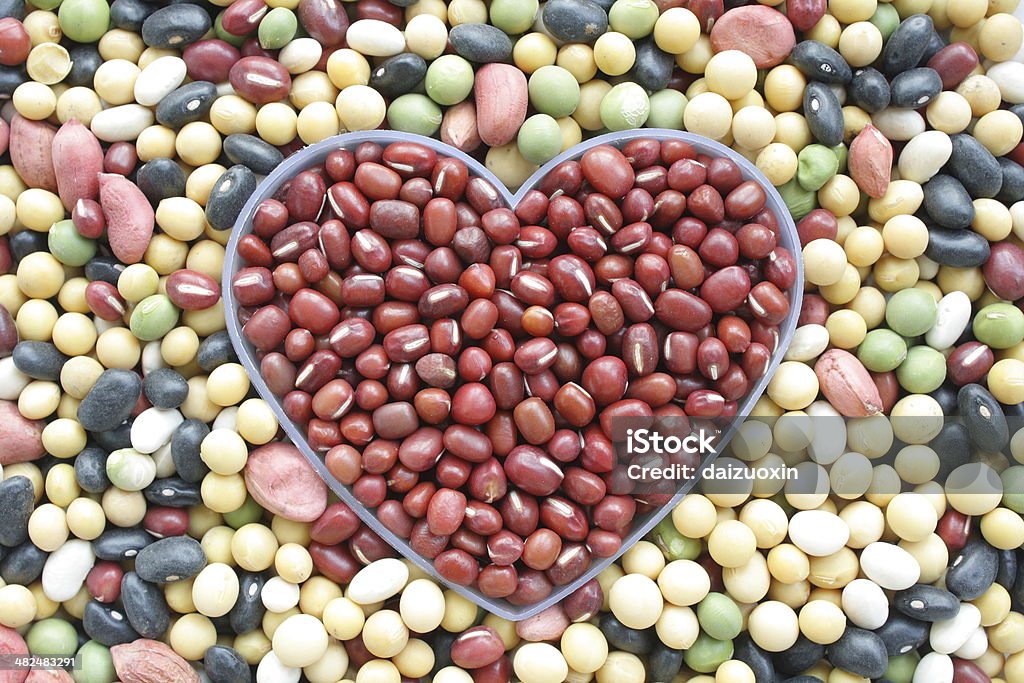 Beans are combined into the shape of heart Adzuki Bean Stock Photo