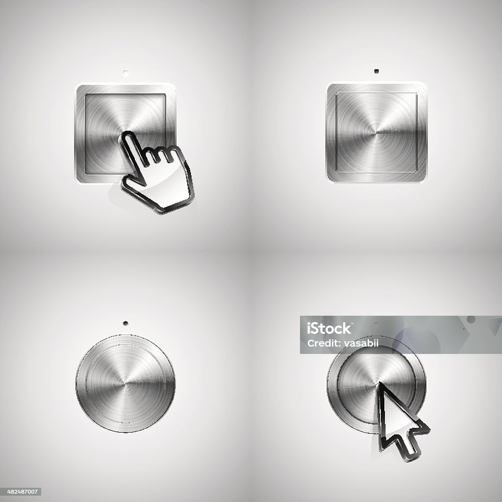 Metallic buttons Vector illustration of cursors pointing to brushed metallic buttons. Three Dimensional stock vector