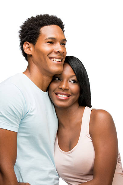 istock Latin couple holding each other on white background 482487529