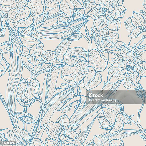 Magnolias Et Narcisse Vecteurs libres de droits et plus d'images vectorielles de Abstrait - Abstrait, Arbre en fleurs, Beauté