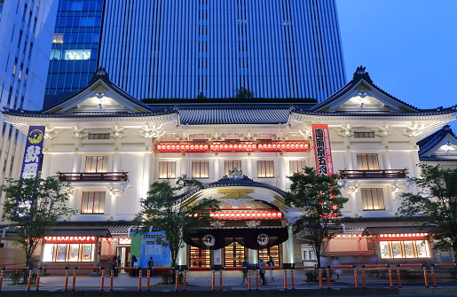Tokyo Japan - May 9, 2015: People visit iconic and historical Kabukiza theatre in Ginza Tokyo Japan.