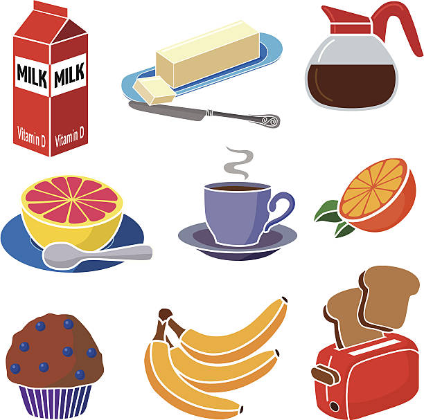 ilustrações, clipart, desenhos animados e ícones de café-da-manhã continental - butter dairy product butter dish milk