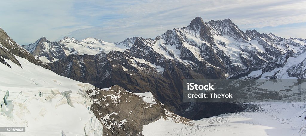 Panorama, panorâmico de grande Geleira Aletsch região de Jungfrau - Foto de stock de Alpes europeus royalty-free