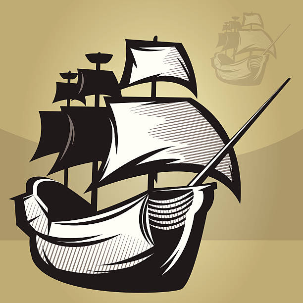 stary world ship - brigantine old sailing ship passenger ship stock illustrations