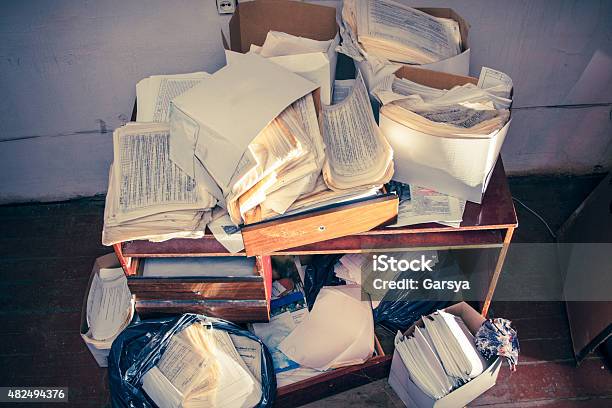 Messy Workplace Stock Photo - Download Image Now - 2015, Arranging, Business