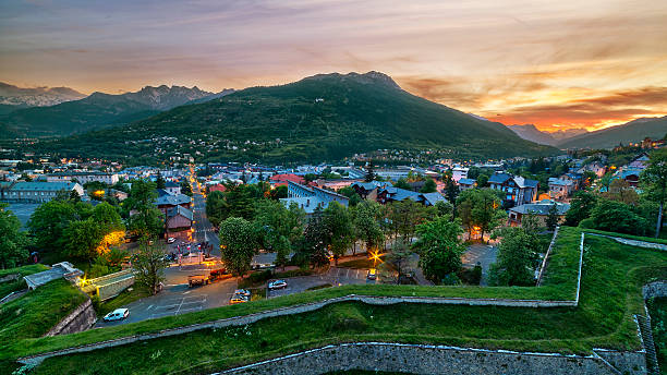 City view of the new BrianÃ§on in the blue hour stock photo