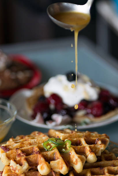 istock Gourmet breakfast - savory waffles and pancakes 482495298