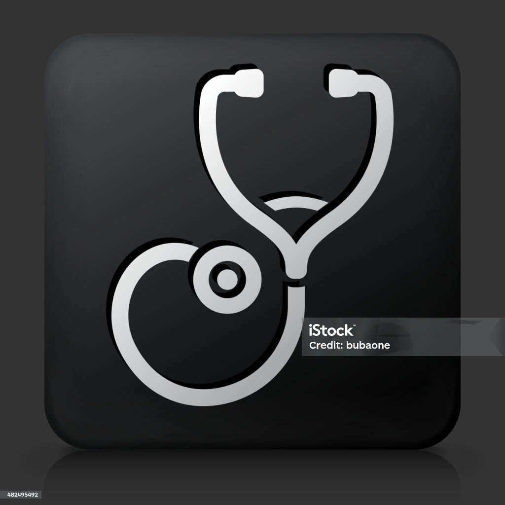 Black Square Button with Stethoscope Black Square Button with Stethoscope. This royalty free vector image features a white interface icon on square black button. The vector button has a bevel effect and a light shadow. The image background is dark grey and the button has a light reflection. 2015 stock vector