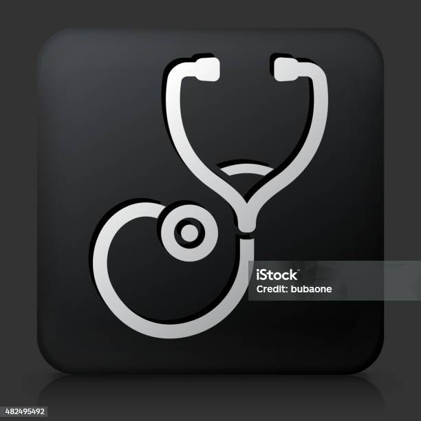 Black Square Button With Stethoscope Stock Illustration - Download Image Now - 2015, Black Background, Black Color