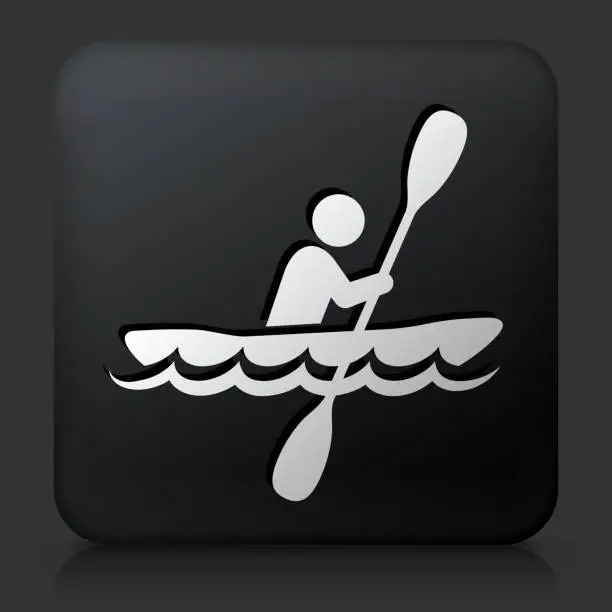 Vector illustration of Black Square Button with Paddleboat Icon