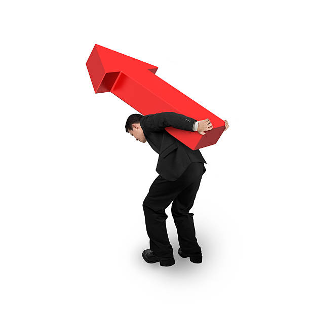 istock Business man carrying 3D red arrow up sign 482499284