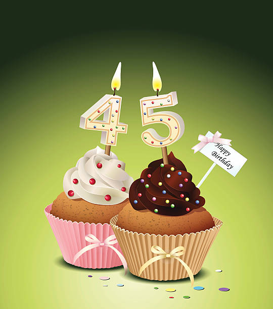 illustrations, cliparts, dessins animés et icônes de gâteau d'anniversaire avec bougies nombre 45 - number 47