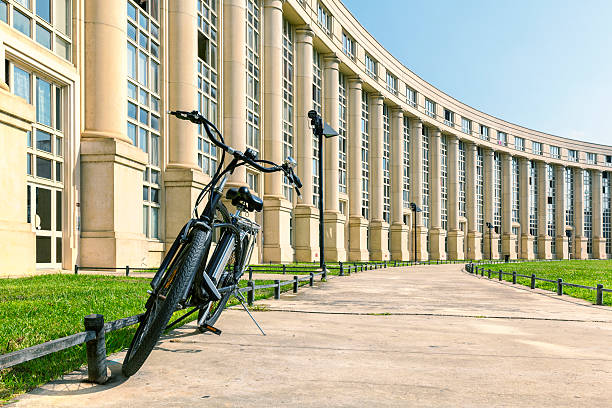 Europe Square with bike in Montpellier, France stock photo