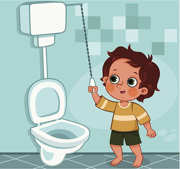 Toilet Education A little boy flushes the toilet. flushing toilet stock illustrations