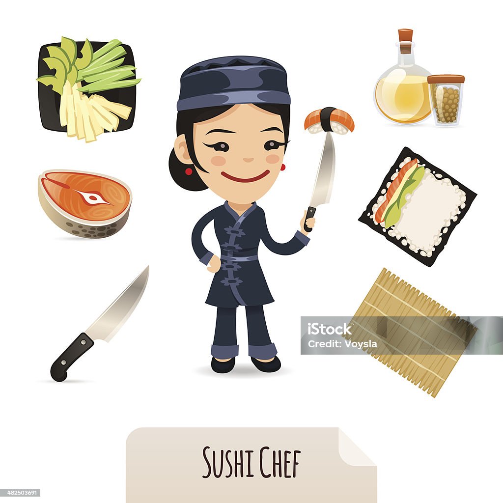 Female Sushi Chef Icons Set Female Sushi Chef Icons Set. In the EPS file, each element is grouped separately. Isolated on white background. Adult stock vector