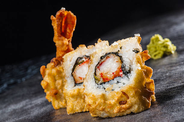 Tempura roll with prawn stock photo