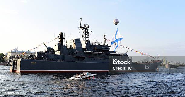 Russian Navy Landing Ship In St Petersburg For Navy Day Stock Photo - Download Image Now
