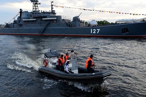 St. Petersburg, Russia - July 26, 2015: Russian navy landing ship \