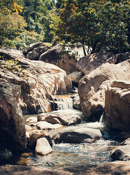 walk in waterfall stock photo