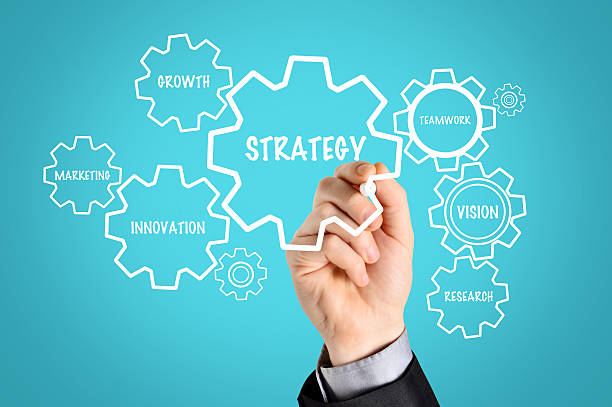istock Male hand drawing strategy diagram 482509523