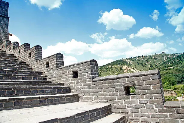 The Great Wall of China, under the blue sky white clouds, very beautiful