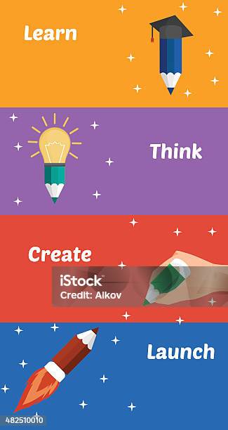 Four Steps Of Creative Process Learningthinking Drawing Launching Stock ...