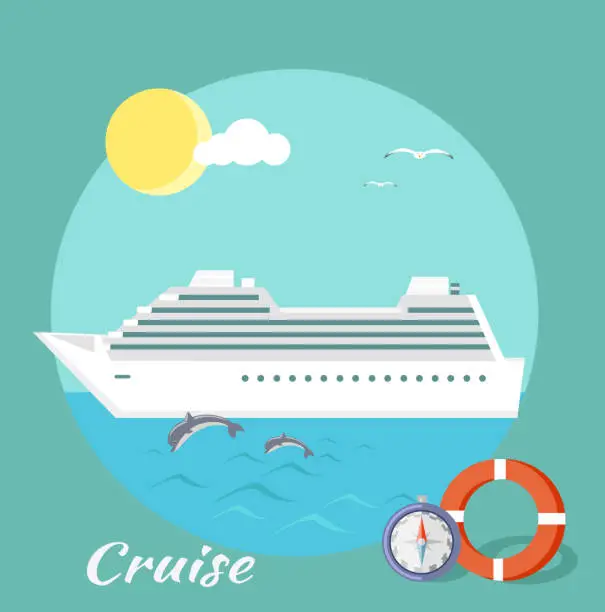 Vector illustration of Cruise Ship. Water Tourism