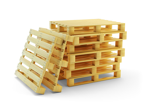 Stack of wooden pallets isolated on white background