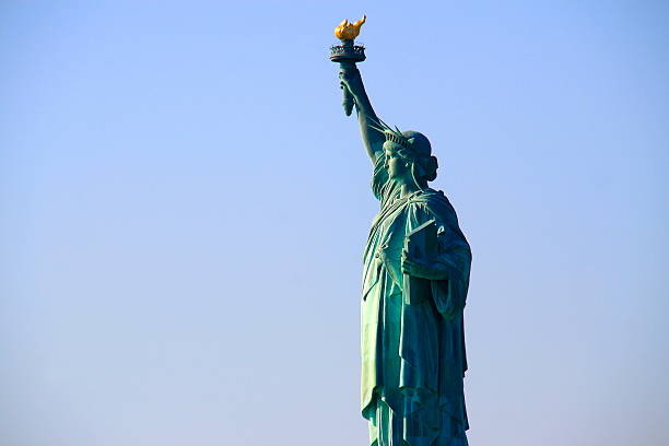 istock Statue of Liberty side view and Blue sunset sky, NY 482522840
