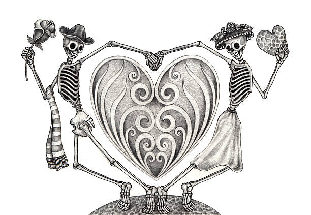 ilustrações de stock, clip art, desenhos animados e ícones de crânio arte em amor dia dos mortos. - spooky cemetery single flower flower