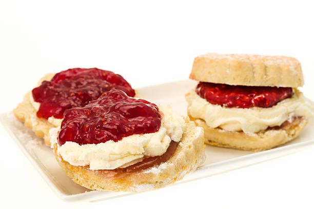 istock Cream tea, scones with strawberry jam 482523005