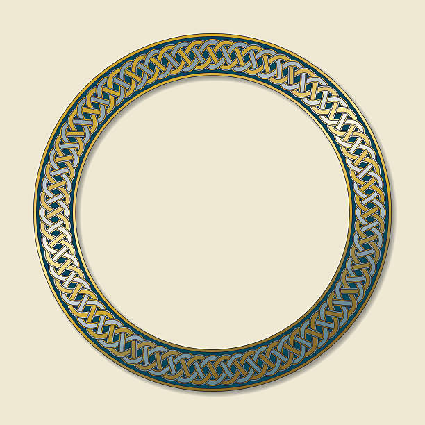 celtycki pierścień z niekończące się węzeł w złoto i srebro - celtic style celtic culture circle irish culture stock illustrations