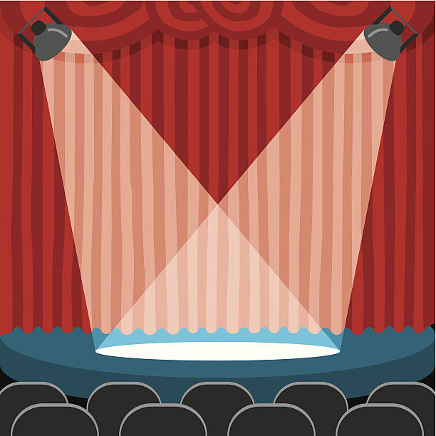 scenario A red theatre curtain with light on the scene classical theater stock illustrations