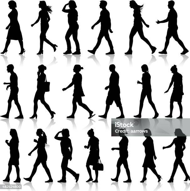 Black Silhouettes Of Beautiful Mans And Womans Stock Illustration - Download Image Now - In Silhouette, Walking, Women