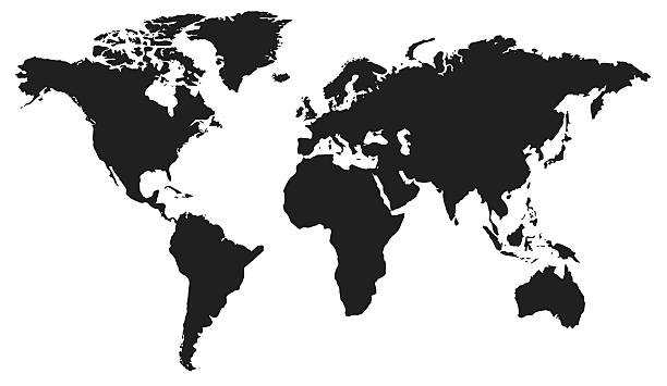 World map flat design in black and white vector art illustration