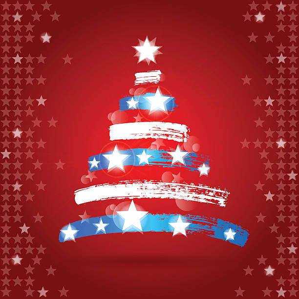 choinka pomalowane w kolorach flagi amerykańskiej - silhouette christmas holiday illustration and painting stock illustrations