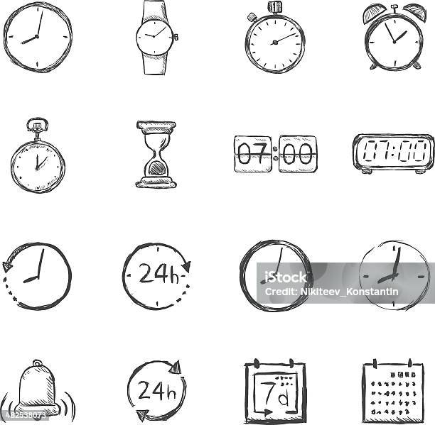 Vector Set Of Sketch Time Icons Stock Illustration - Download Image Now - Drawing - Activity, Clock, Calendar