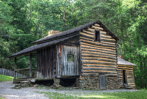Elijah Oliver Log Cabin, Great Smoky Mountains National Park stock photo