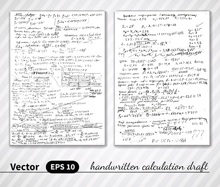 Vector handwritten pages of draft calculations