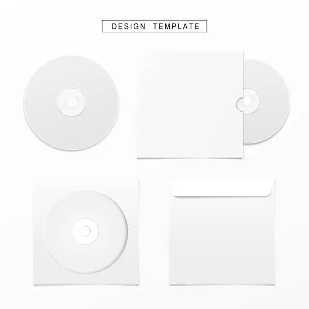 Vector illustration of blank white compact disk with cover set