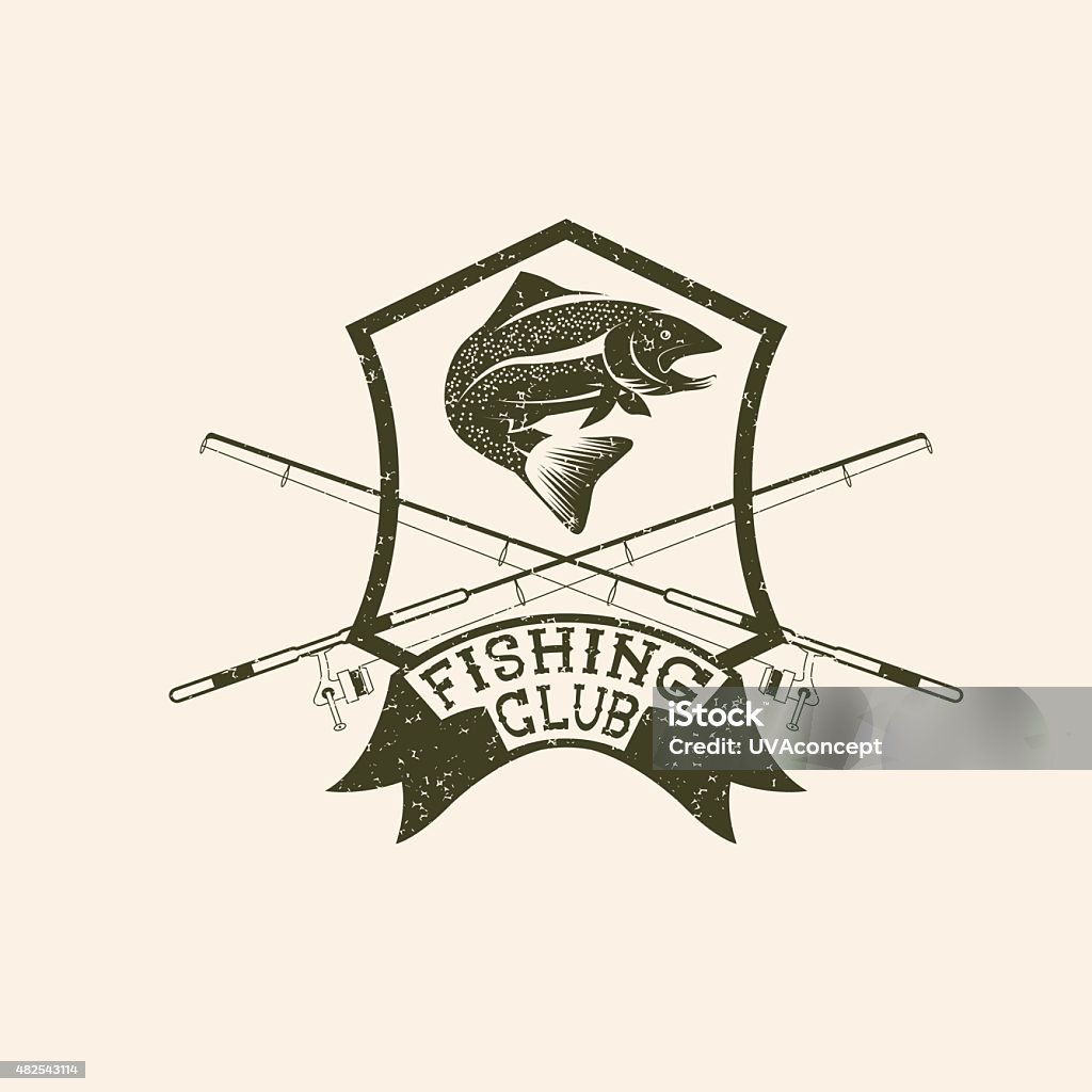 grunge fishing club crest with trout 2015 stock vector