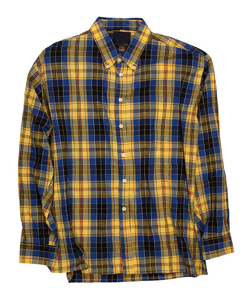 istock Man's blue yellow cotton plaid shirt 482543429