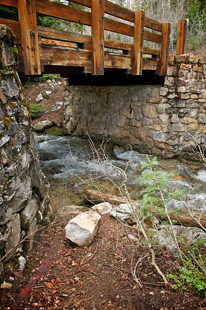 istock Wooden Bridge Between Stone Walls and Stream 482543963