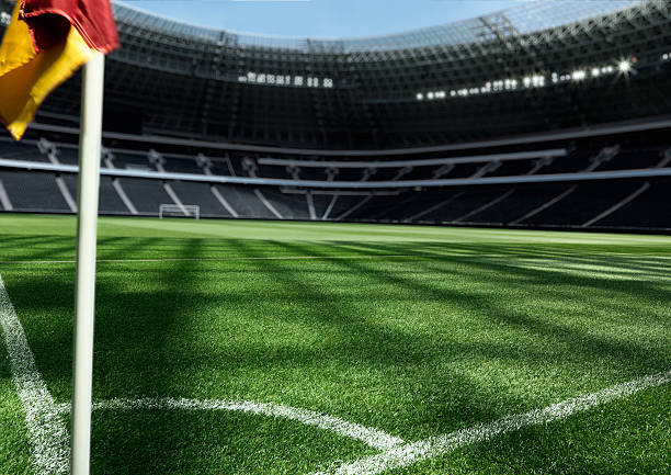 istock Corner of soccer stadium with flag 482545303