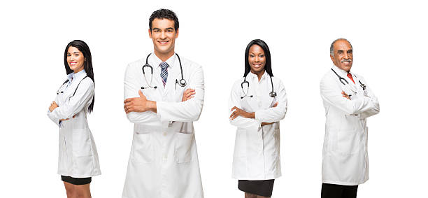 istock Group of doctors against white background 482545892