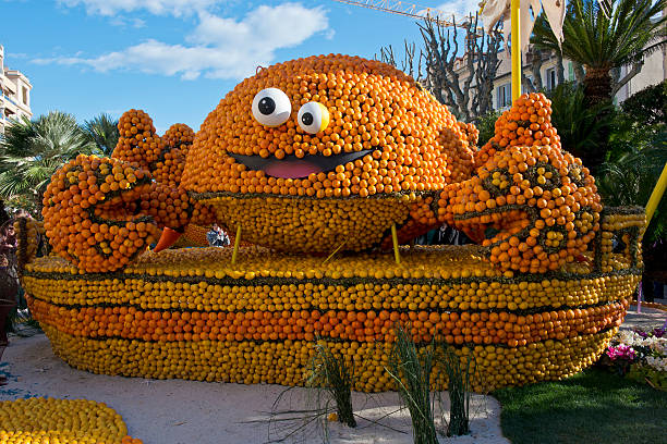 Citrus Exhibition at the Lemon Festival of Menton Undersea theme exhibition in the Bioves Gardens of Menton during the Lemon Festival festival float stock pictures, royalty-free photos & images