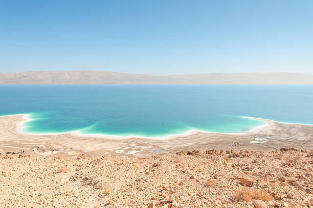 istock Exotic landscape Dead Sea shoreline aerial view with mountains 482546790